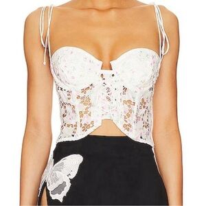 LoveShackFancy Ivory Floral Lace Corset Top